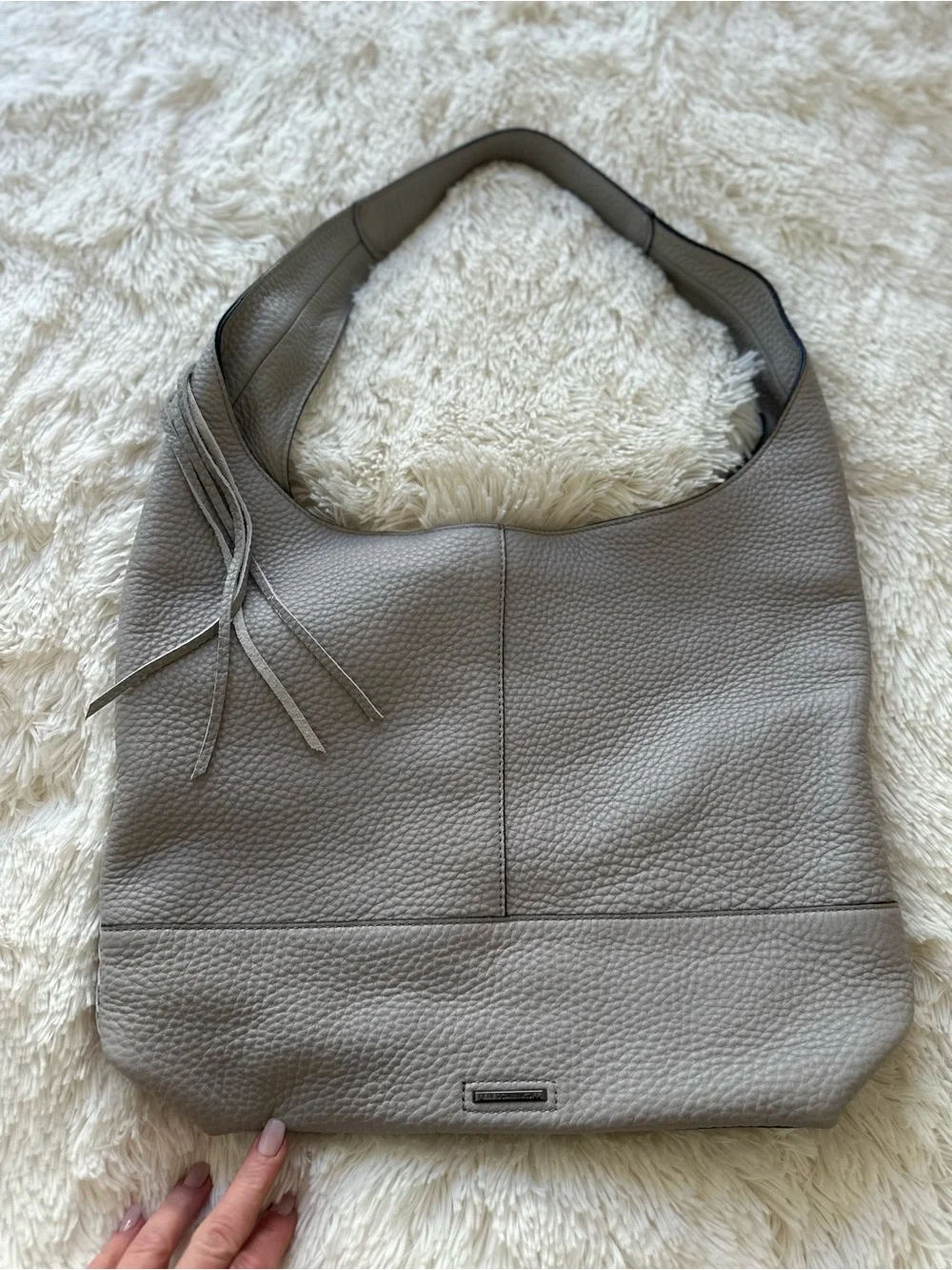 Rebecca Minkoff Gray Pebbled Leather Hobo Shoulder Bag Tassel Coin Purse NWOT